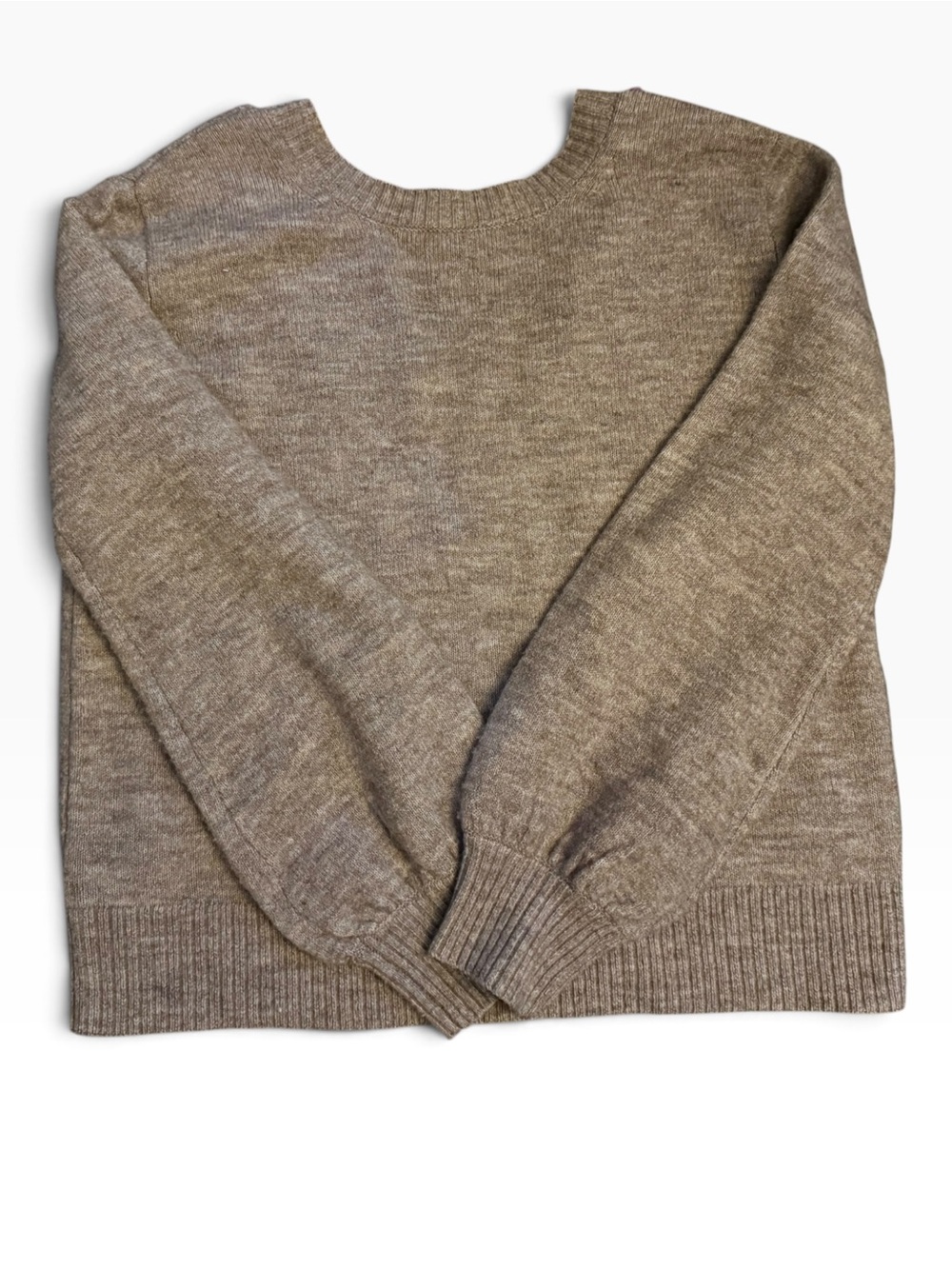 French Connection Women’s Medium Taupe Crewneck Knit Sweater Open Wrap Back Long